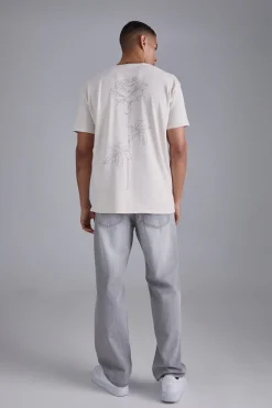 Line Drawing Rose Stem Print T-shirt | UK^boohooMAN Best