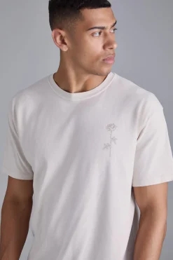 Line Drawing Rose Stem Print T-shirt | UK^boohooMAN Best