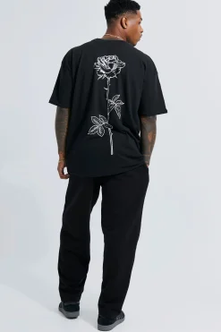 Line Drawn Rose Stem Print T-shirt | UK^boohooMAN Clearance