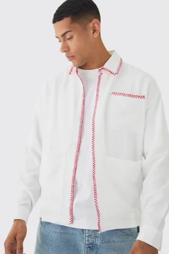 boohooMAN Linen Contrast Stitch Overshirt | UK| Shirts