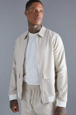 boohooMAN Linen Harrington & Short Set | UK| Sets & Co-Ords