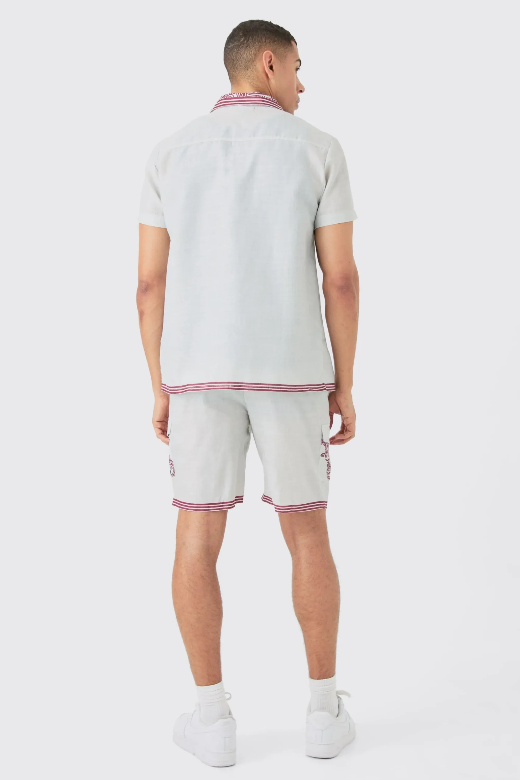 boohooMAN Linen Look Pocket And Collar Detail Shirt & Short Set | UK| Sets & Co-Ords