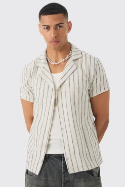 boohooMAN Linen Look Revere Stripe Shirt | UK| Shirts