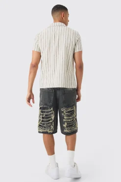 boohooMAN Linen Look Revere Stripe Shirt | UK| Shirts