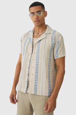 boohooMAN Linen Look Revere Stripe Shirt | UK| Shirts