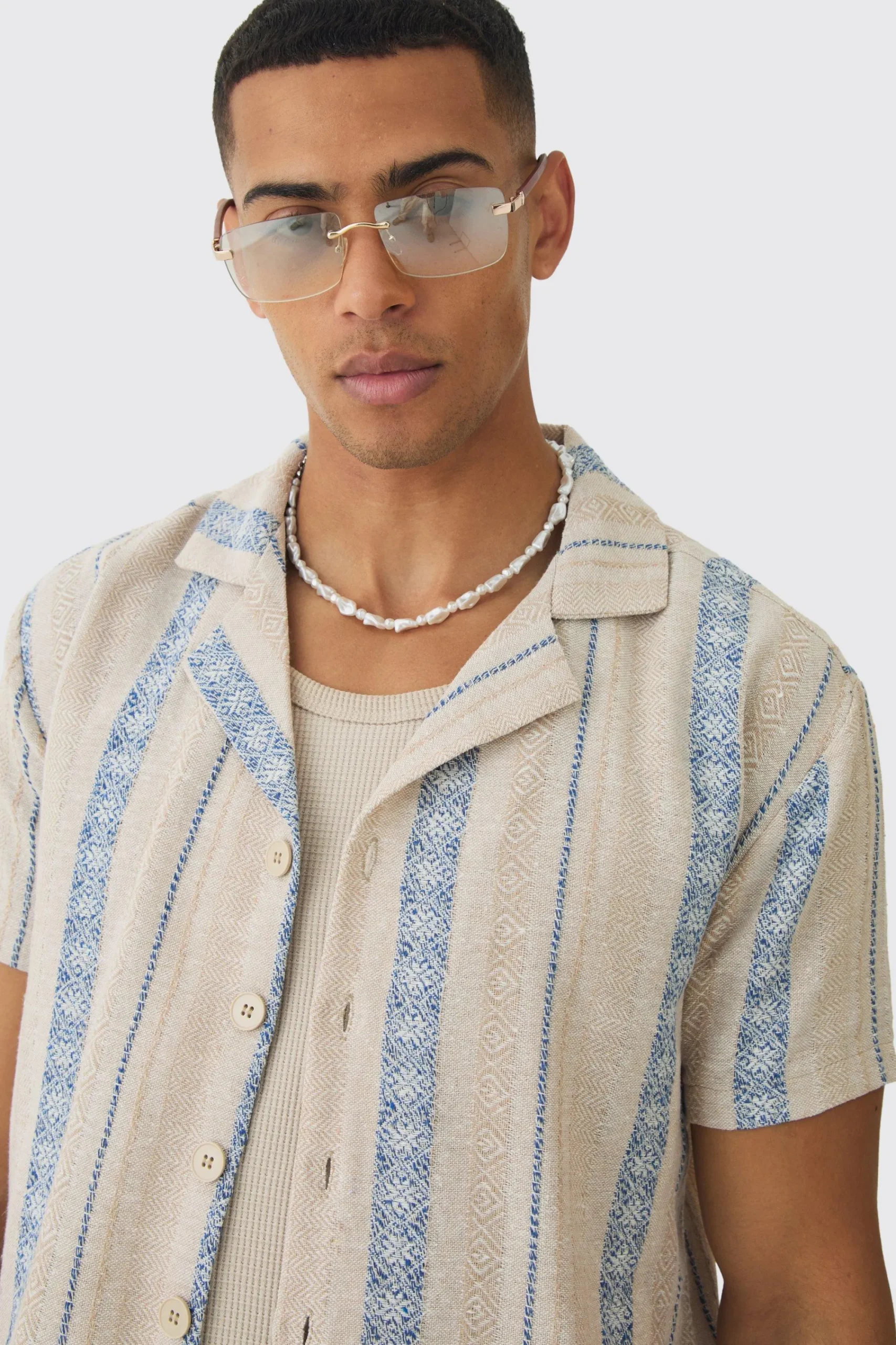 boohooMAN Linen Look Revere Stripe Shirt | UK| Shirts