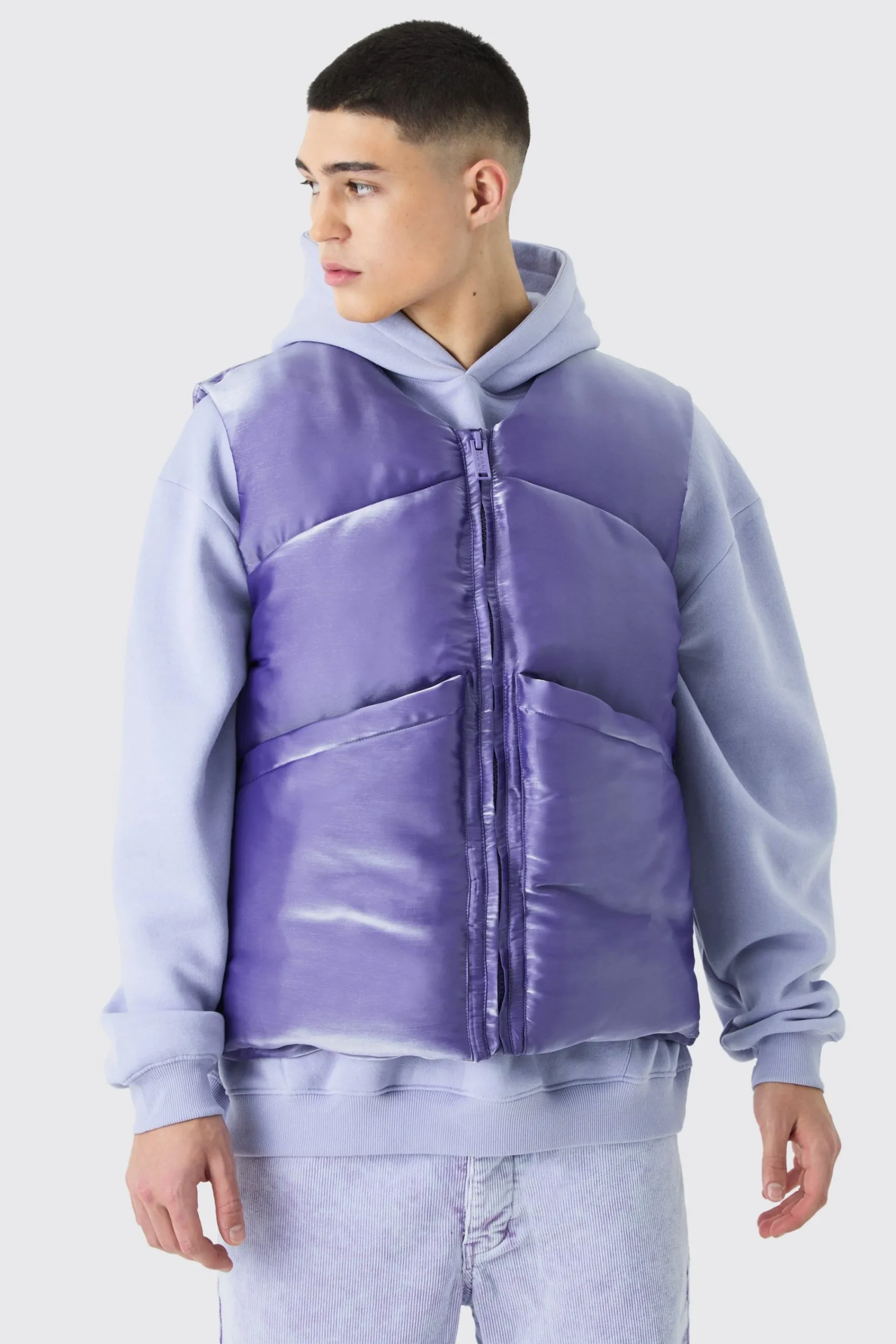 boohooMAN Liquid Metallic Nylon Padded Gilet | UK| Coats & Jackets