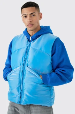 boohooMAN Liquid Metallic Nylon Padded Gilet | UK| Coats & Jackets