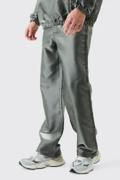 boohooMAN Liquid Metallic Nylon Relaxed Parachute Trousers | UK| Trousers|Cargos