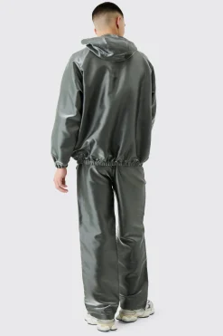 boohooMAN Liquid Metallic Nylon Relaxed Parachute Trousers | UK| Trousers|Cargos