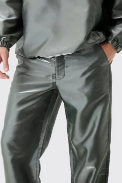 boohooMAN Liquid Metallic Nylon Relaxed Parachute Trousers | UK| Trousers|Cargos
