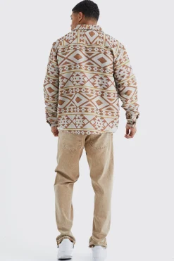 boohooMAN Long Sleeve Aztec Jacquard Oversized Overshirt | UK| Shirts