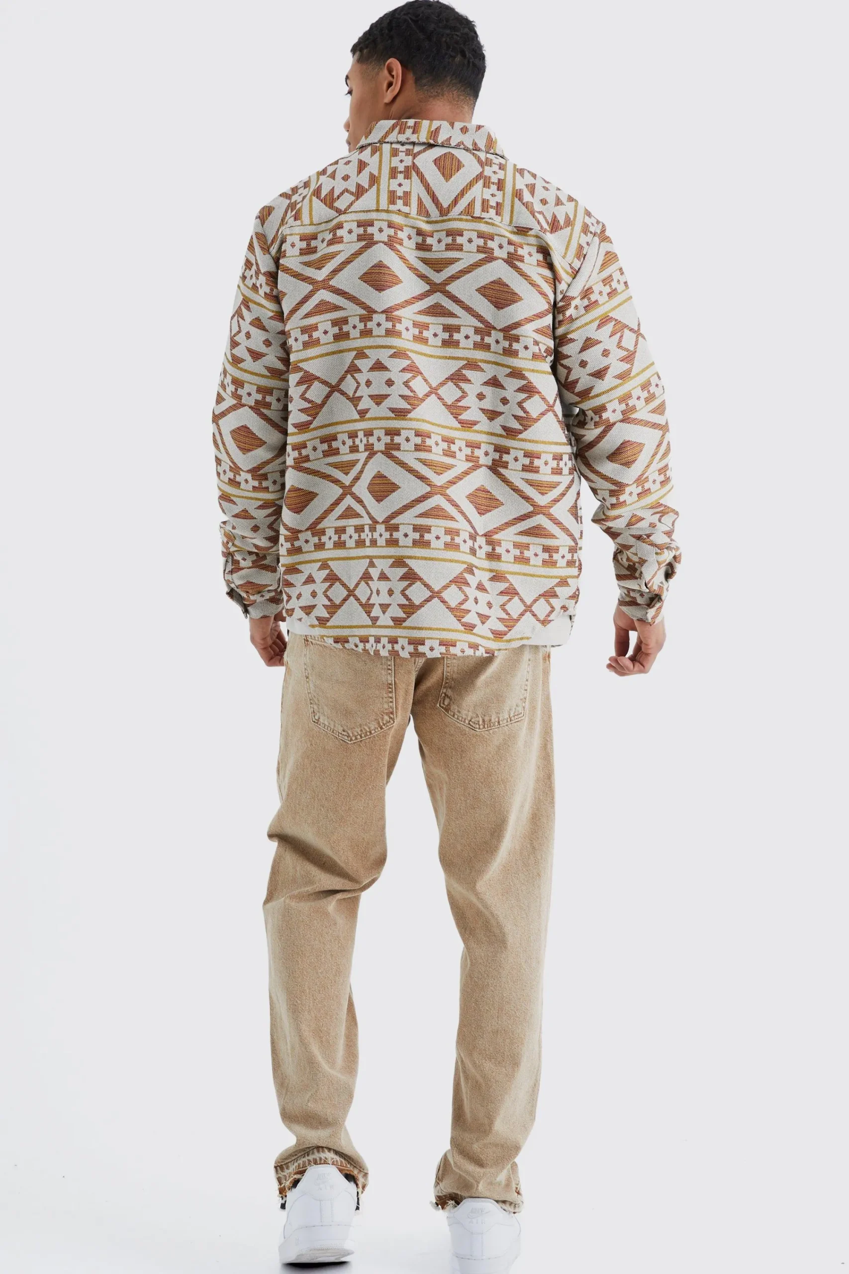 boohooMAN Long Sleeve Aztec Jacquard Oversized Overshirt | UK| Shirts