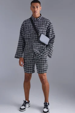 boohooMAN Long Sleeve Boxy Check Shirt & Cargo Short Set | UK| Shorts|Sets & Co-Ords