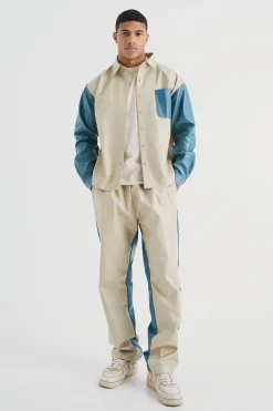 boohooMAN Long Sleeve Colourblock Overshirt And Gusset Trouser | UK| Shirts