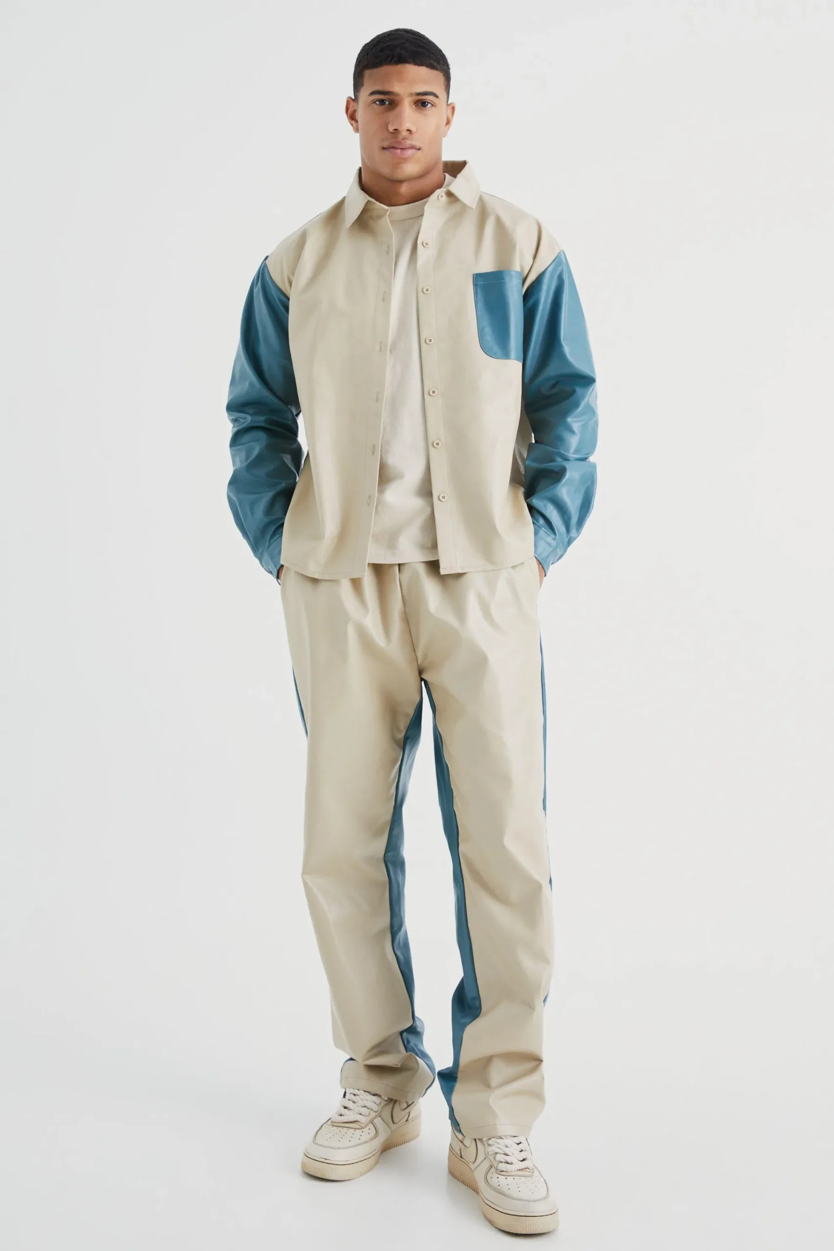 boohooMAN Long Sleeve Colourblock Overshirt And Gusset Trouser | UK| Shirts