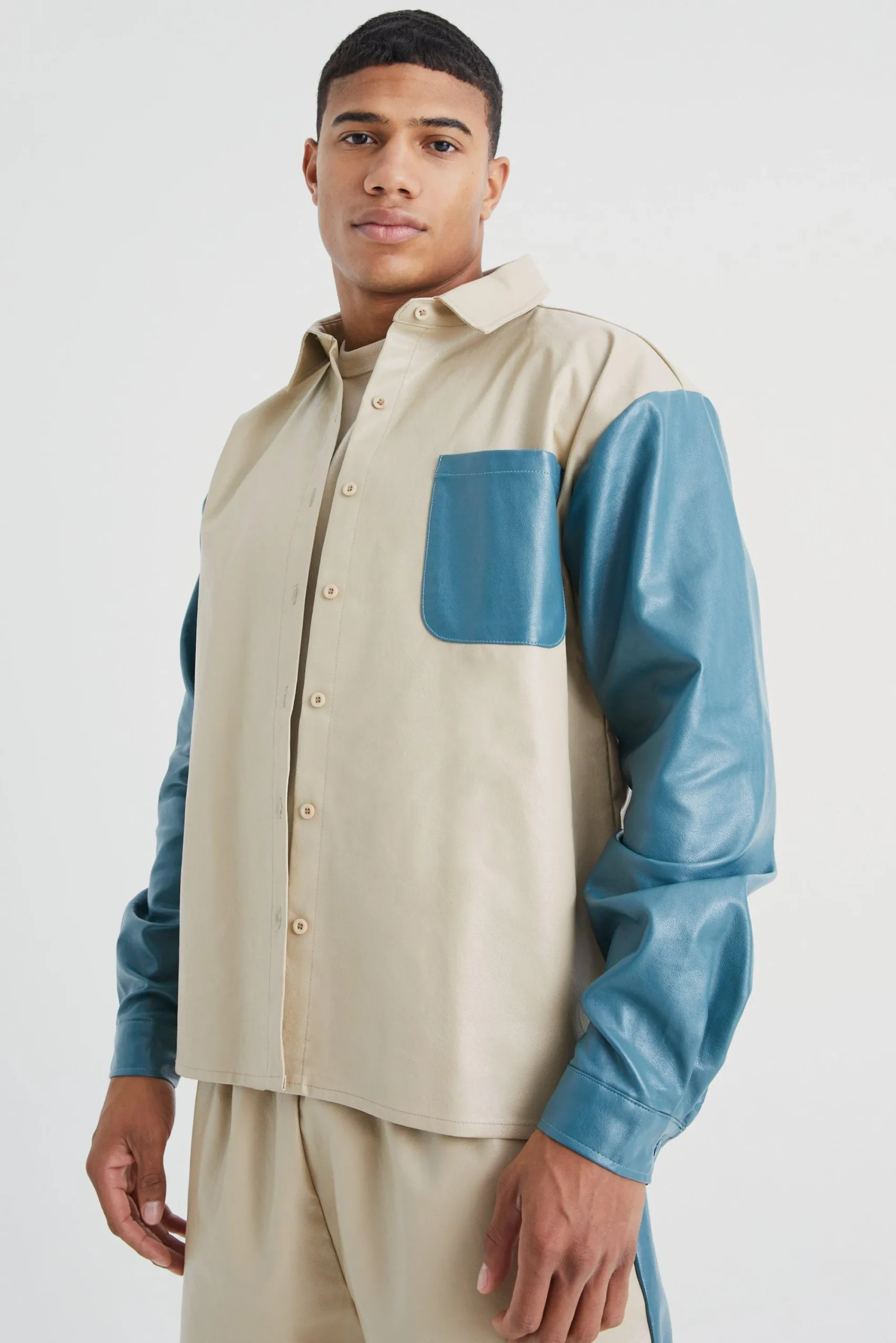 boohooMAN Long Sleeve Colourblock Overshirt And Gusset Trouser | UK| Shirts
