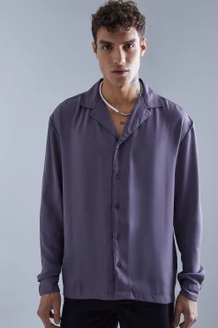 boohooMAN Long Sleeve Drop Revere Sateen Look Shirt | UK| Shirts