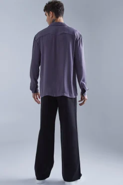 boohooMAN Long Sleeve Drop Revere Sateen Look Shirt | UK| Shirts