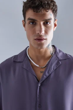 boohooMAN Long Sleeve Drop Revere Sateen Look Shirt | UK| Shirts