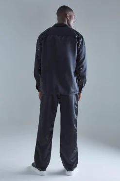 boohooMAN Long Sleeve Embellished Satin Shirt And Trouser Set | UK| Sets & Co-Ords