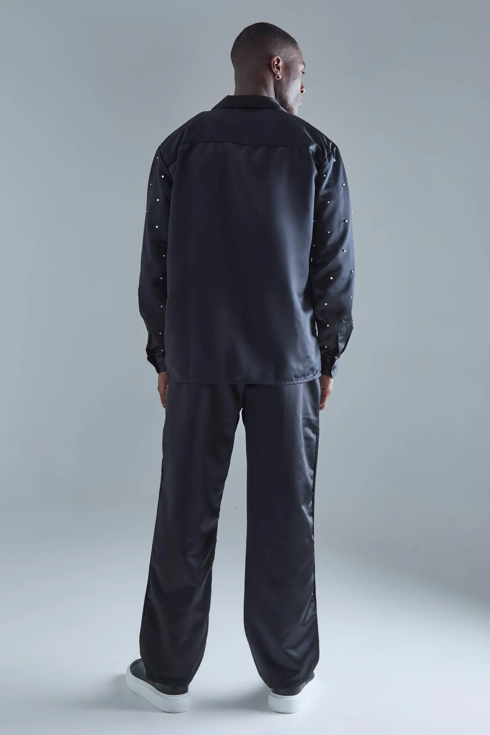boohooMAN Long Sleeve Embellished Satin Shirt And Trouser Set | UK| Sets & Co-Ords