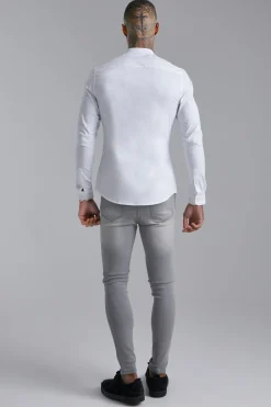 boohooMAN Long Sleeve Grandad Collar Stretch Fit Shirt | UK| Shirts