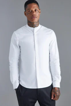 boohooMAN Long Sleeve Grandad Collar Slim Shirt | UK| Shirts