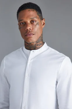 boohooMAN Long Sleeve Grandad Collar Slim Shirt | UK| Shirts