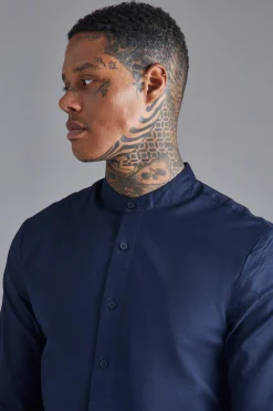 boohooMAN Long Sleeve Grandad Collar Slim Shirt | UK| Shirts