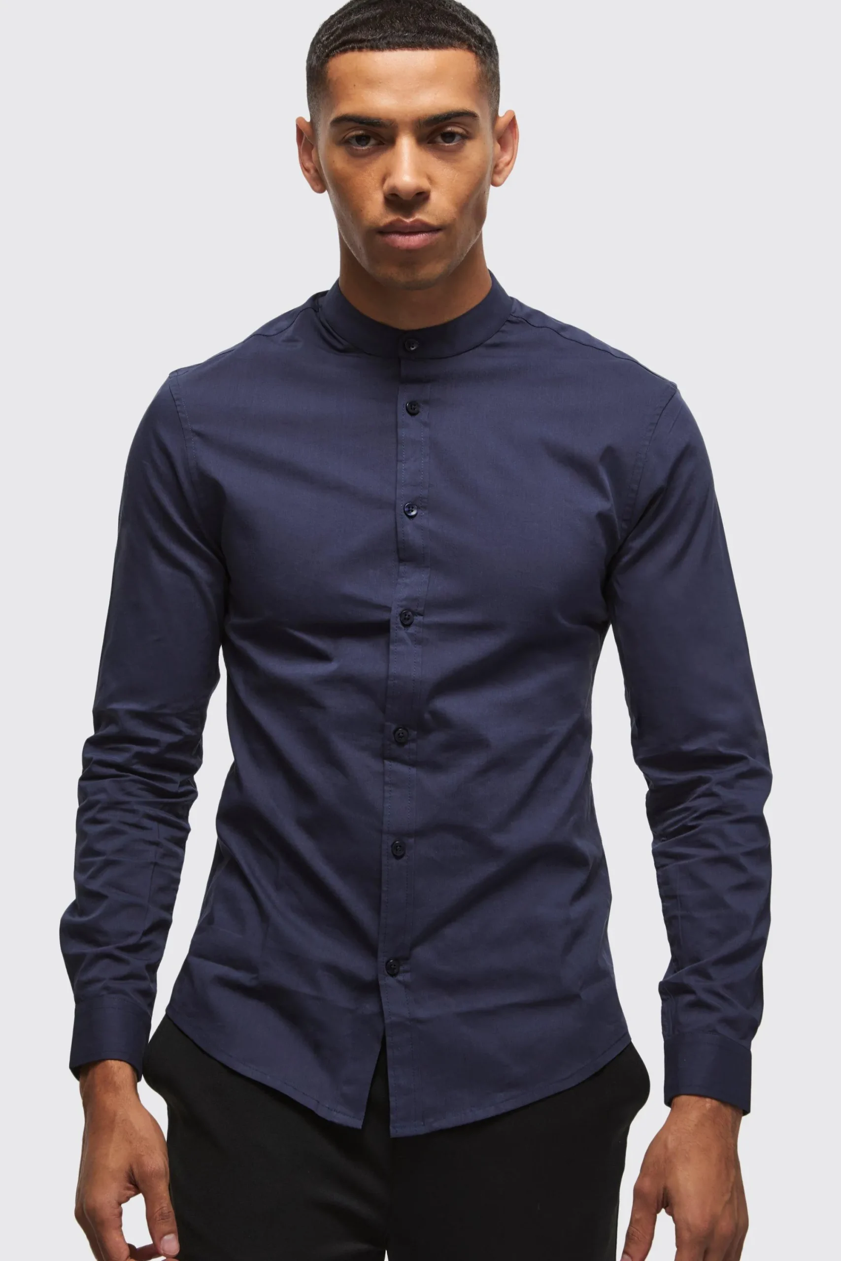 boohooMAN Long Sleeve Grandad Collar Slim Shirt | UK| Shirts