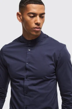 boohooMAN Long Sleeve Grandad Collar Slim Shirt | UK| Shirts