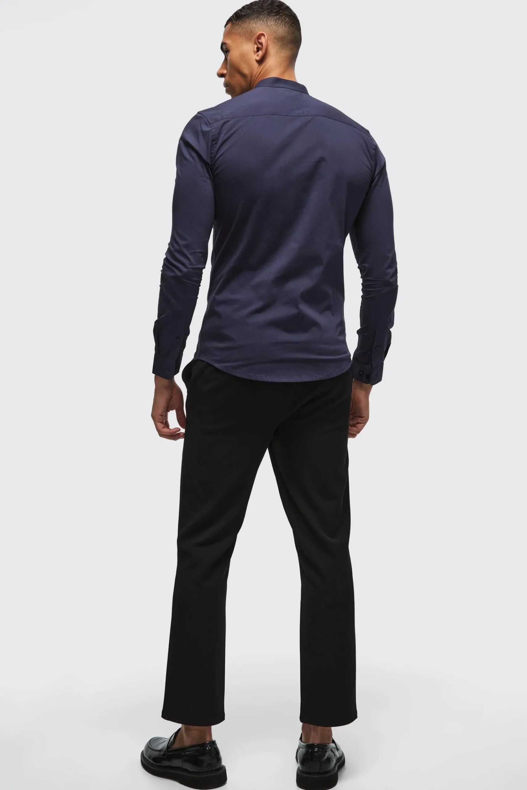 boohooMAN Long Sleeve Grandad Collar Stretch Shirt | UK| Shirts