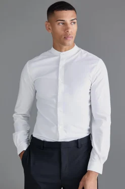 boohooMAN Long Sleeve Grandad Collar Slim Shirt | UK| Shirts