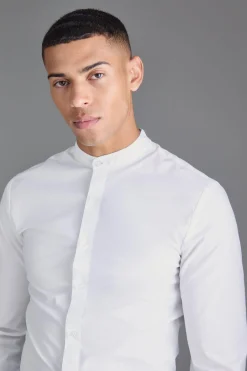 boohooMAN Long Sleeve Grandad Collar Slim Shirt | UK| Shirts