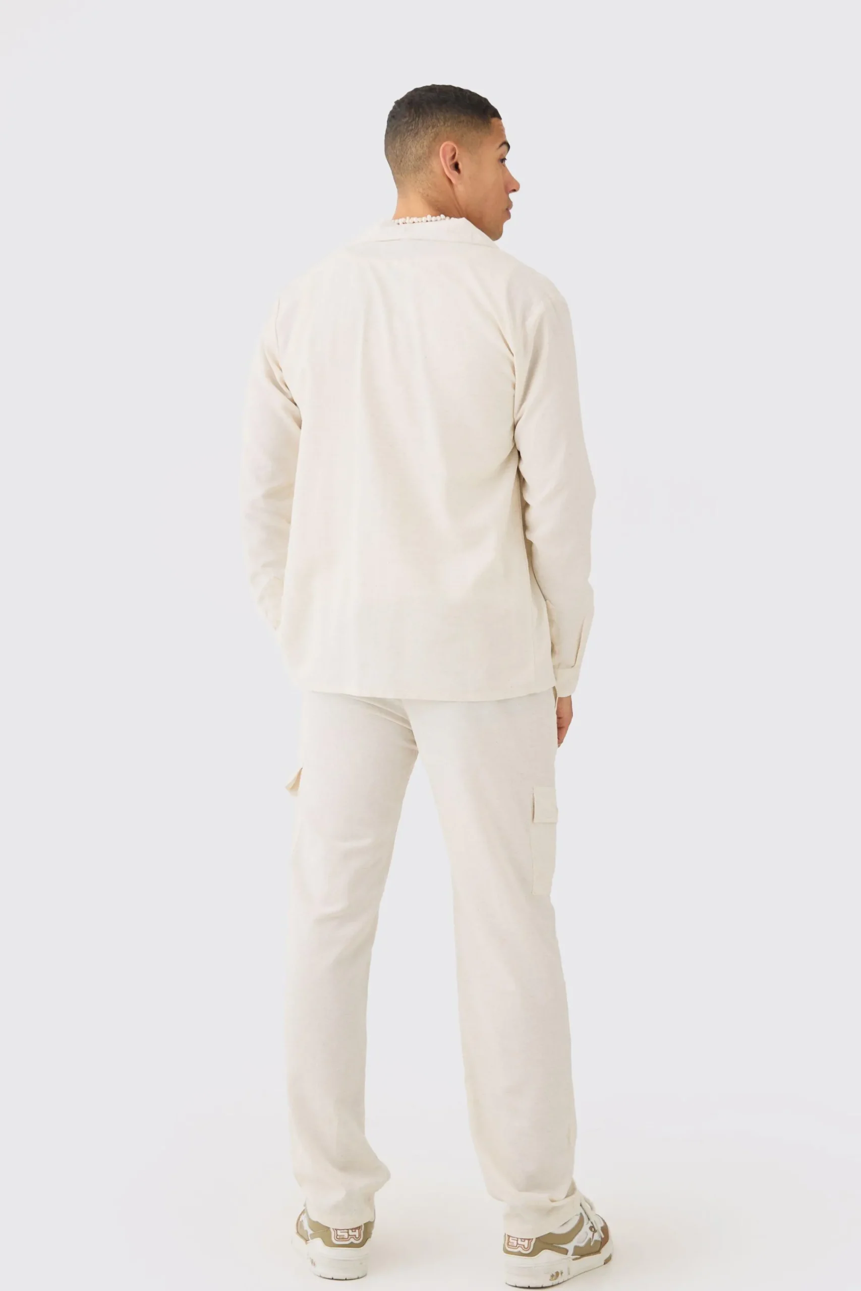 boohooMAN Long Sleeve Linen Cargo Shirt & Trouser | UK| Sets & Co-Ords