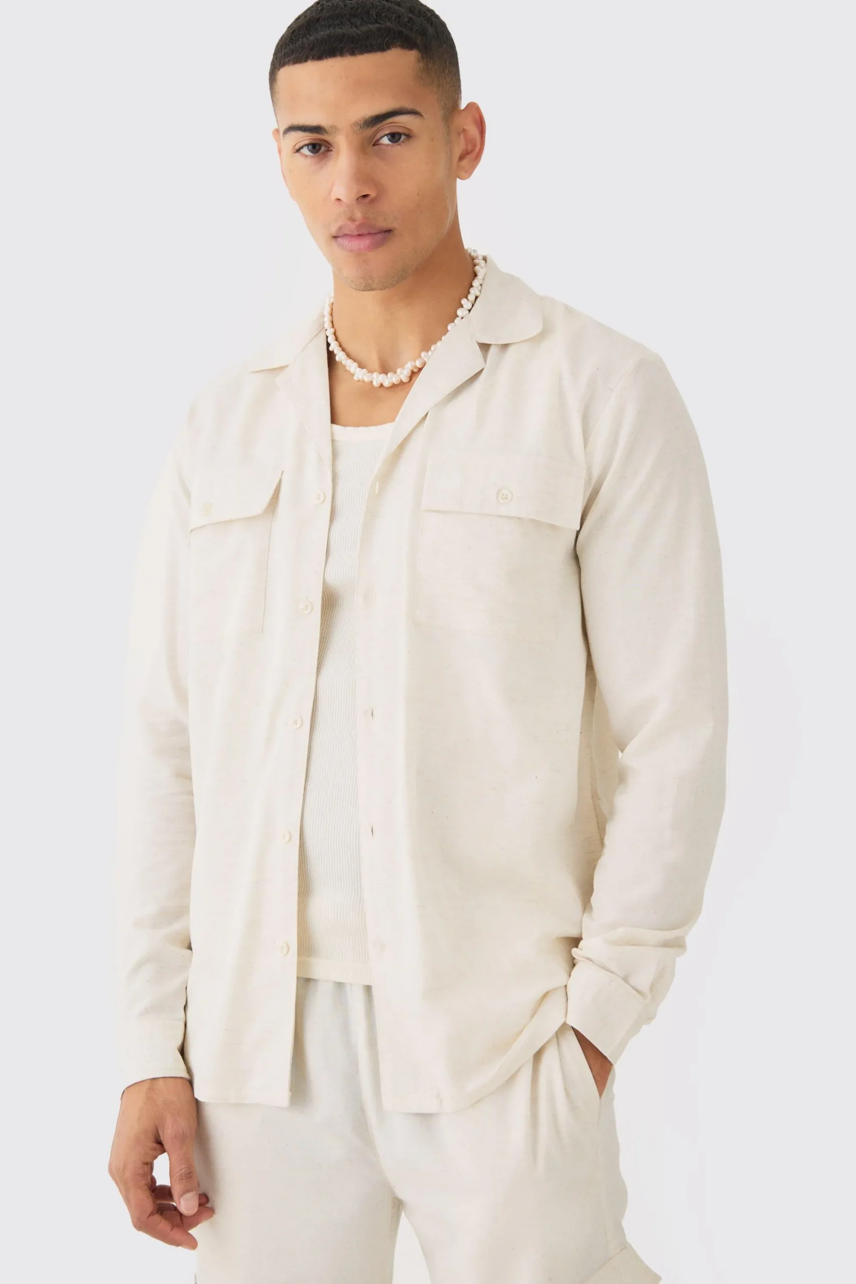 boohooMAN Long Sleeve Linen Cargo Shirt & Trouser | UK| Sets & Co-Ords