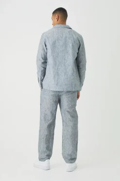 boohooMAN Long Sleeve Linen Look Revere Shirt & Straight Trouser Set | UK| Sets & Co-Ords