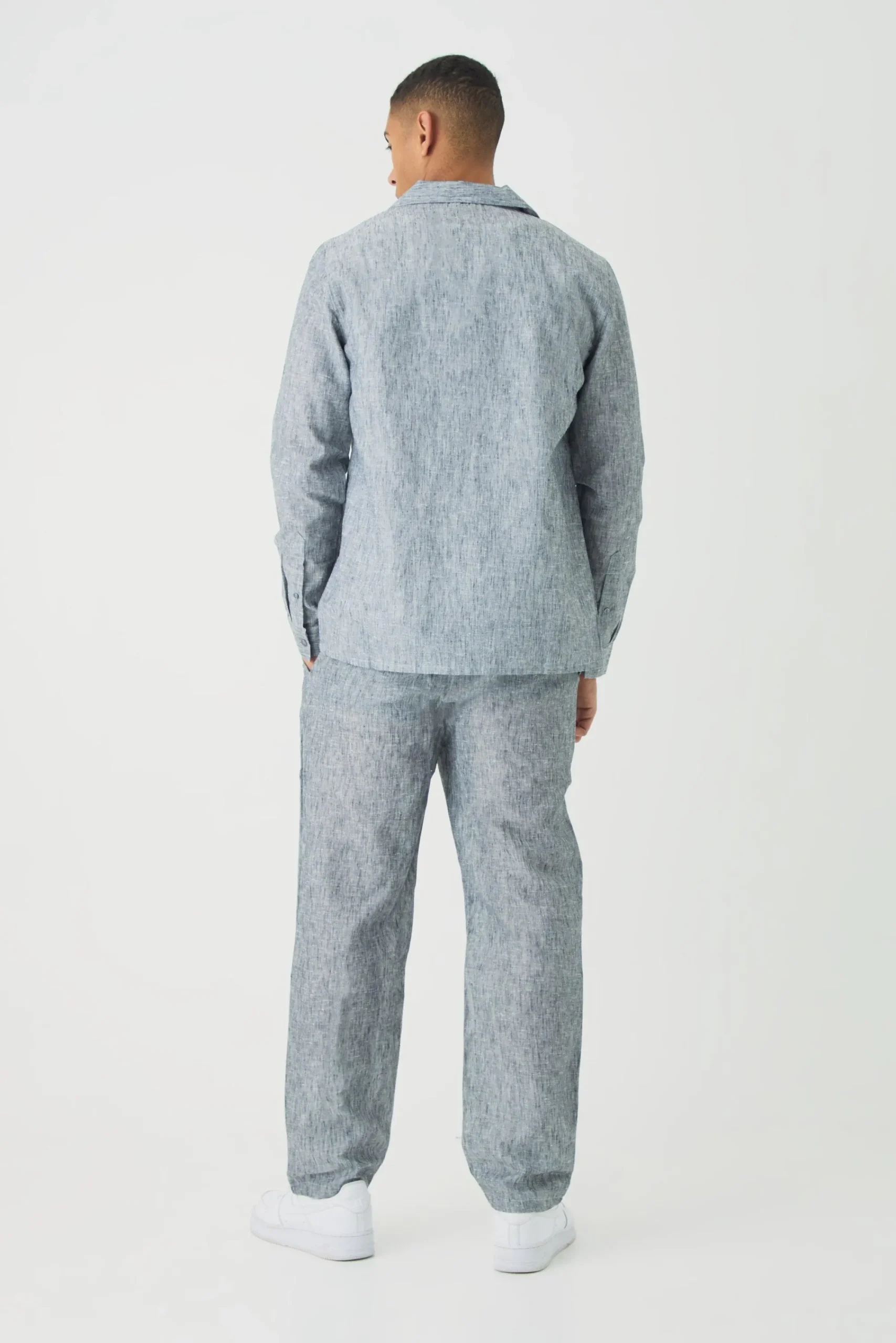 boohooMAN Long Sleeve Linen Look Revere Shirt & Straight Trouser Set | UK| Sets & Co-Ords