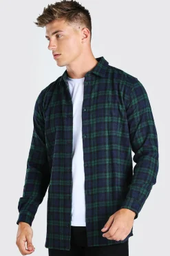 boohooMAN Long Sleeve Longline Flannel Check Shirt | UK| Shirts