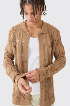 boohooMAN Long Sleeve Open Knit Shirt In | UK| Shirts