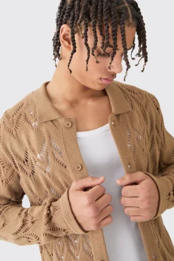 boohooMAN Long Sleeve Open Knit Shirt In | UK| Shirts