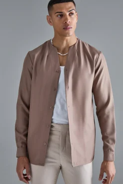 boohooMAN Long Sleeve Open Neck Soft Twill Shirt | UK| Shirts