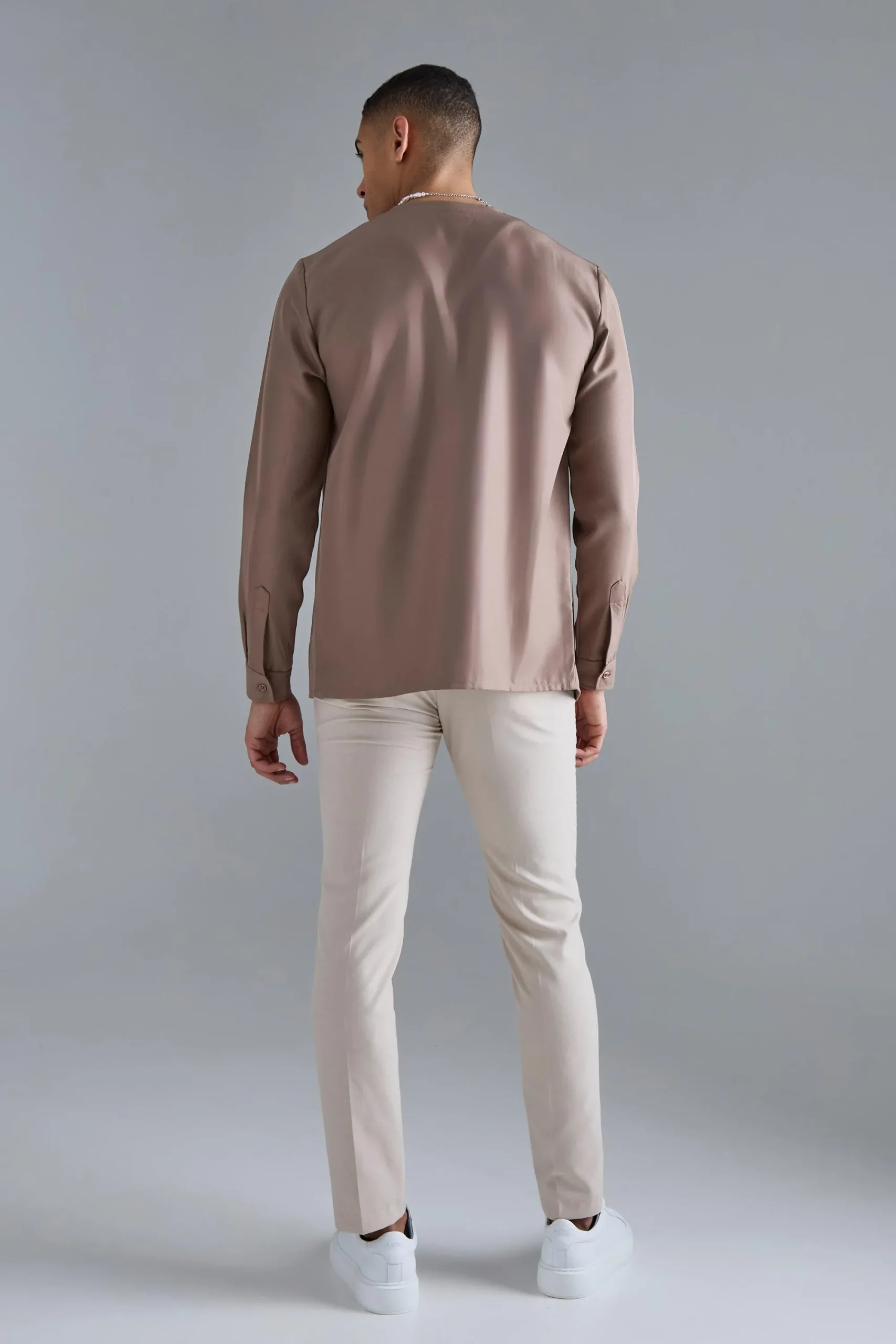 boohooMAN Long Sleeve Open Neck Soft Twill Shirt | UK| Shirts