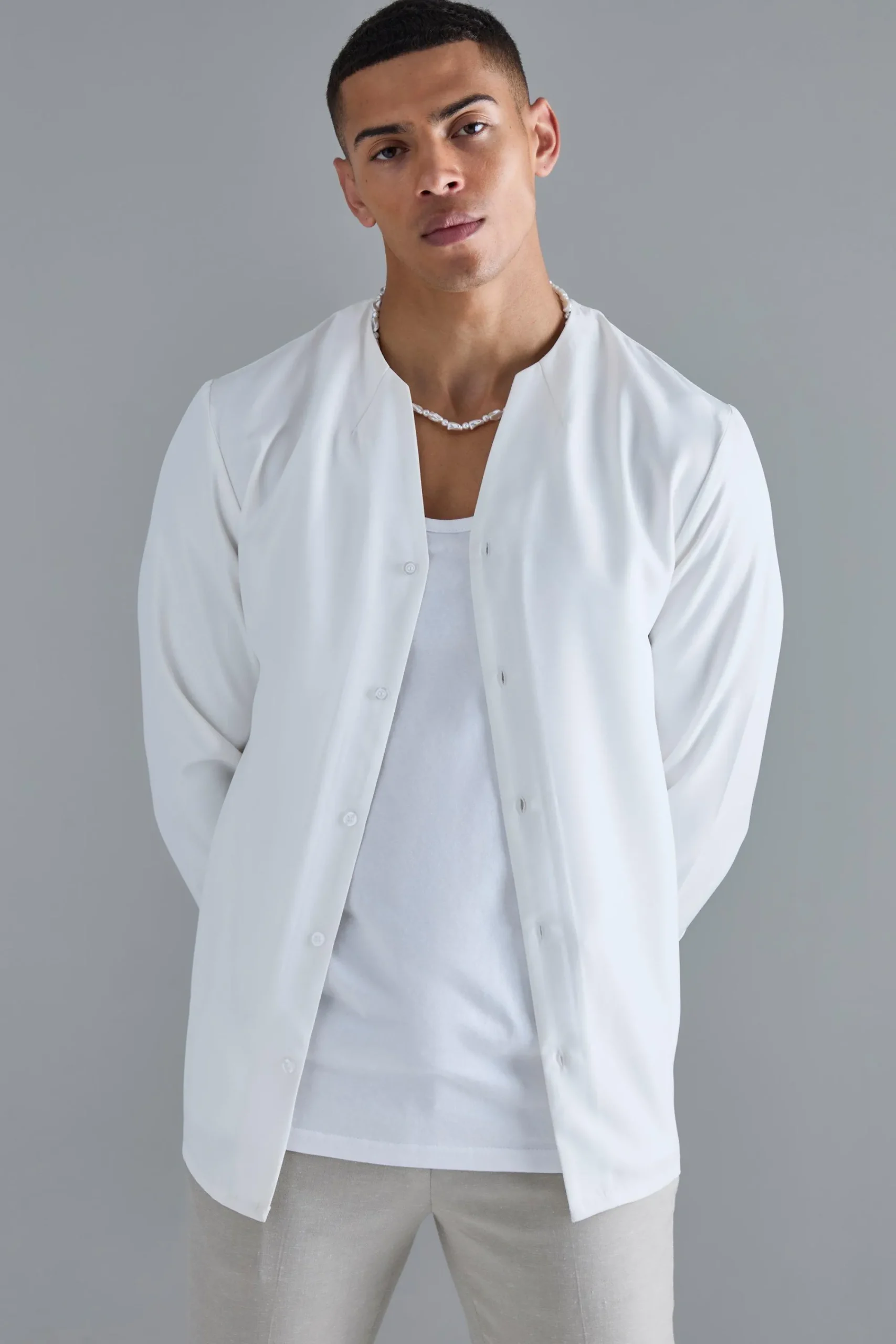 boohooMAN Long Sleeve Open Neck Soft Twill Shirt | UK| Shirts
