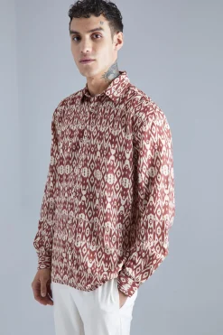 boohooMAN Long Sleeve Oversized Aztec Detail Shirt | UK| Shirts