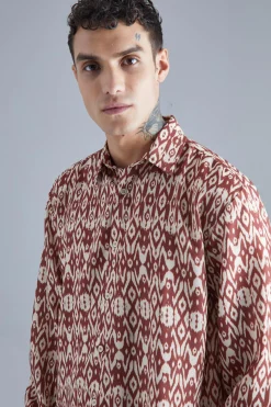 boohooMAN Long Sleeve Oversized Aztec Detail Shirt | UK| Shirts
