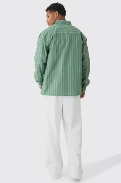 boohooMAN Long Sleeve Oversized Embroidered Stripe Shirt | UK| Shirts