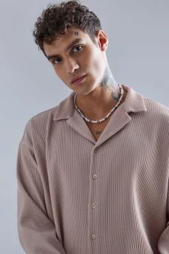 boohooMAN Long Sleeve Oversized Revere Pleated Shirt | UK| Shirts