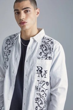 boohooMAN Long Sleeve Poplin Vine Embroidery Shirt | UK| Shirts